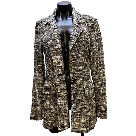 St. John Knit Jacket Tan/Black Size 6 Textured Pattern Button Closure 6 - Picture 5 of 8